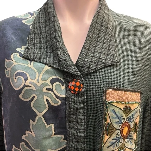 Vintage 90s Y2K Faith Unique Mixed Patchwork Boho Beaded Button Up Blazer Jacket - Picture 3 of 10